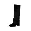 Women's Knee High Suede Square Toe Boots-Chunky Block Heeled Boots