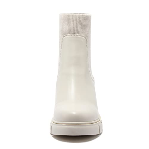Women's Elastic Chelsea Boots Chunky Block Heel Platform Lug Sole Ankle Booties