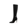 Women's Knee High Boots Women Mid Heel Pointed Toe Tall Boots for Women High Heel Side Zipper with Buckle Bow Knots Long Boots