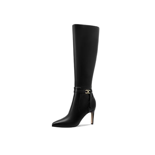 Women's Knee High Boots Women Mid Heel Pointed Toe Tall Boots for Women High Heel Side Zipper with Buckle Bow Knots Long Boots