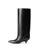 Knee High Boots for Women Wide Calf Pointed Toe Fold Over Black Boots Kitten Heel Comfortable for Dress & Daily Wear