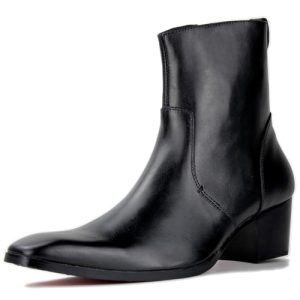 Dress Boot for Men Leather Chukka Designer Boots Calfskin Casual Heel Shoes Zipper-up OS-JY002-Black-Calfskin-US