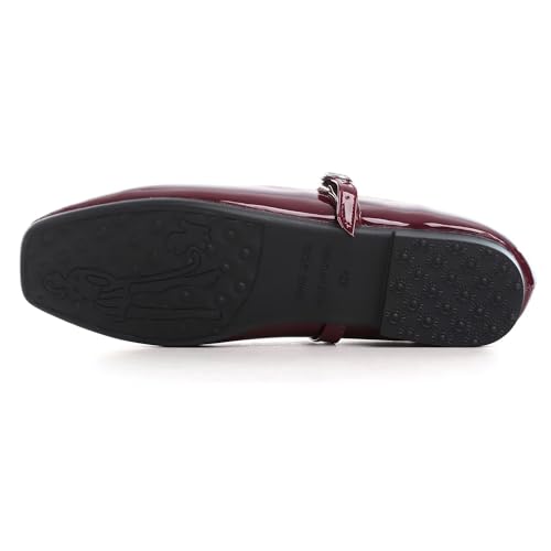 Leather Mary Jane Shoes for Women Dressy Square Toe Ballet Flats with Strap Comfortable Walking Shoes Soft Leather Dress Shoes