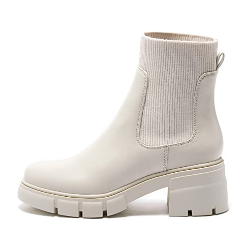 Women's Elastic Chelsea Boots Chunky Block Heel Platform Lug Sole Ankle Booties