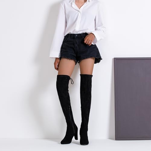 Women’s Thigh High Over The Knee Boots Suede Fashion Long 3.5 Inch Heel Boots with Zipper