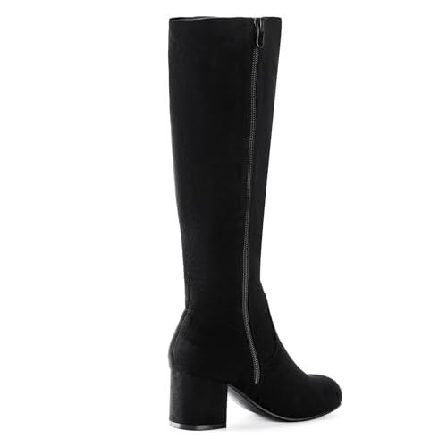 Knee High Boots for Women Block Chunky Heel Boots with Side Zipper
