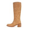 Women's Banana Knee High Boots Square Toe Chunky Block Heel Tall Boots Wide Calf Fashion Comfortable Casual Pull on Long Boots