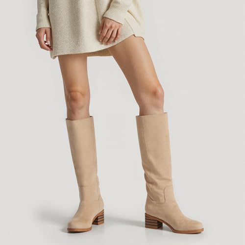 Women's Knee High Campus Boots Square Toe Chunky Block Low Heel Vintage Long Boots for Women Wide Calf