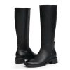 Knee High Boots for Women Low Heel Square Toe Side Zipper Fall Long Tall Boots Women Faux Leather Elastic Boots