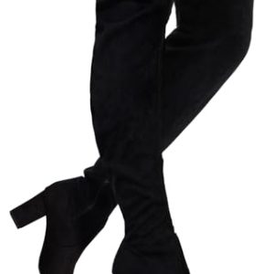 Women's Over The Knee High Boots Suede Thigh High Boot 3 Inch Chunky Heels Zipper Adjustable Opening Shoes