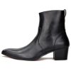 Dress Boot for Men Leather Chukka Designer Boots Calfskin Casual Heel Shoes Zipper-up OS-JY002-Black-Calfskin-US