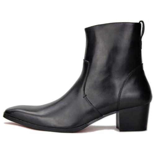 Dress Boot for Men Leather Chukka Designer Boots Calfskin Casual Heel Shoes Zipper-up OS-JY002-Black-Calfskin-US