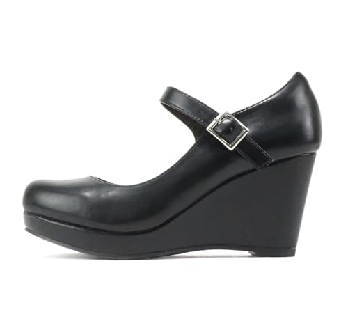 Merry ~ Womens Mary Jane Strap Comfortable Platform Wedge Pump Heel Shoes (Wide Fit Available)