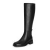 Knee High Boots Women Faux Leather Elastic Boots Low Heel Square Toe Side Zipper Fall Long Tall Boots for Women