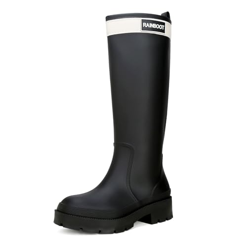 Rain Boots for Women, Waterproof Rubber Garden Boots Durable Slip Resistant Muck Boots,Tall Water Fishing Shoes Comfort Knee