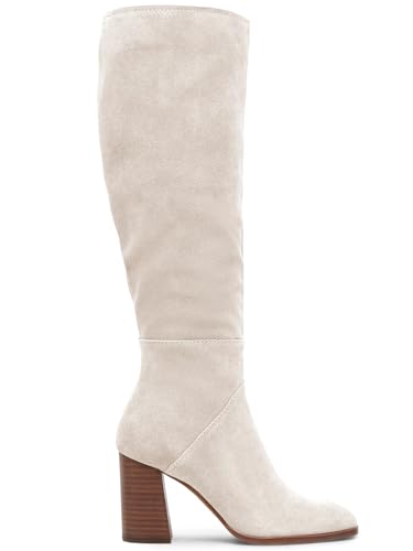 Womens Knee High Boots Square Toe Chunky Block Heel Side Zipper Faux Suede Long Boots Fall Winter Shoes
