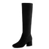 Knee High Boots for Women Block Chunky Heel Boots with Side Zipper
