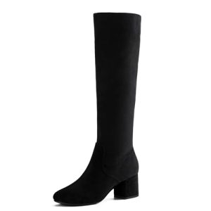 Knee High Boots for Women Block Chunky Heel Boots with Side Zipper