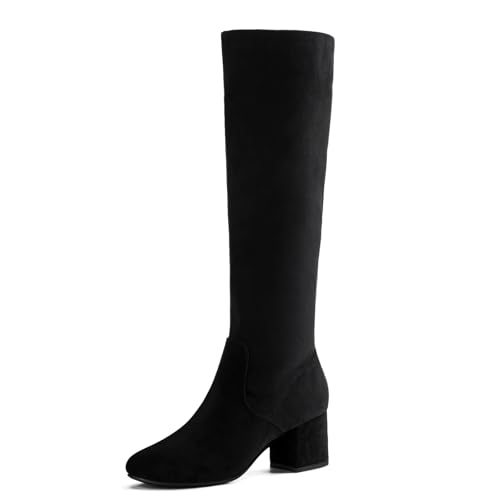 Knee High Boots for Women Block Chunky Heel Boots with Side Zipper