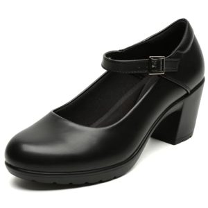 Womens Mary Jane Dress Shoes Chunky Low Block Heels 7CM Closed Toe Work Platform Pumps Dressy Orthopedic for Business Flight