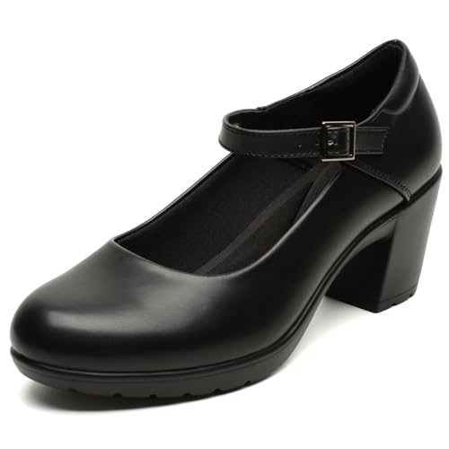 Womens Mary Jane Dress Shoes Chunky Low Block Heels 7CM Closed Toe Work Platform Pumps Dressy Orthopedic for Business Flight