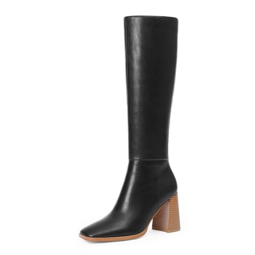 Knee High Boots Women Pointed Toe Stiletto Heel Tall Dress Boots Side Zipper Heeled Boots for Women