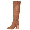 Suede Knee-High Boots Fall Boot For Women Chunky Block High Heel Slouch Fashion Boot Round Toe Side Zipper