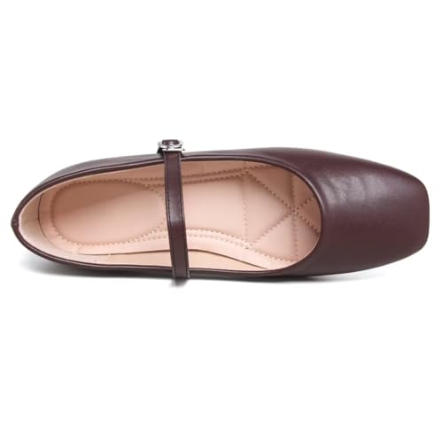 Mary Jane Square Toe Black Ballet Flats for Women Comfortable Ankle Strap Casual Slip On Flats