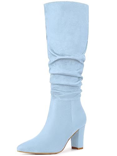 Women's Slouch Pointed Toe Chunky Heel Knee High Boots