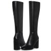 Women's Faux Leather Tall Boots Fashion Square Toe Chunky Heel Knee High Boots with Side Zip