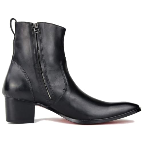 Dress Boot for Men Leather Chukka Designer Boots Calfskin Casual Heel Shoes Zipper-up OS-JY002-Black-Calfskin-US