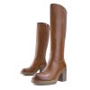Platform Knee High Boots for Women Block Chunky Heel Round Toe Side Zipper Tall Boots