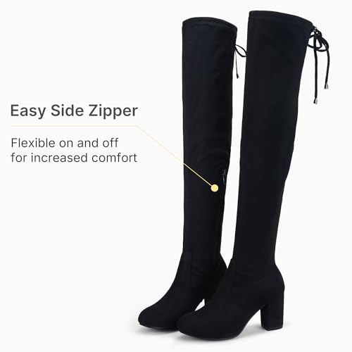 Women's Over The Knee High Boots Suede Thigh High Boot 3 Inch Chunky Heels Zipper Adjustable Opening Shoes