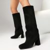 Women's Knee High Suede Square Toe Boots-Chunky Block Heeled Boots