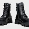 Women's Combat Boots, Platform Ankle Booties Lace up Chunky Heel with Inner Zipper