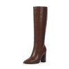 Knee High Boots Women Pointed Toe Chunky Heel Fall Tall Boots Side Zipper Faux Leather Long Boots for Women
