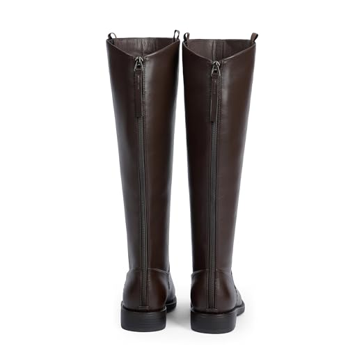 Knee High Boots Women Rounded Toe Flat Retro Bais Opening Low Chunky Heel Riding Boots