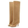 Women's Knee High Boots Nude Suede Wide Calf Stiletto Long Boots Pull On High Heel Riding Boots Fahion Dress Fall Tall Boots
