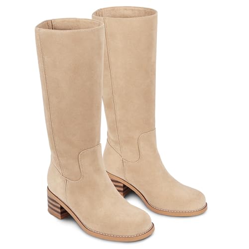 Women's Knee High Campus Boots Square Toe Chunky Block Low Heel Vintage Long Boots for Women Wide Calf