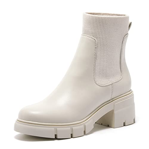 Women's Elastic Chelsea Boots Chunky Block Heel Platform Lug Sole Ankle Booties