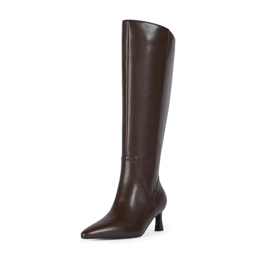 Knee High Boots Womens Pointed Toe 2.17-Inch Kitten Heel Side Zipper Fall Long Tall Boots for Women