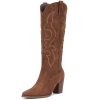 Suede Cowboy Boots for Women - Western Knee High Cowgirl Boots with Side Zipper, Retro Pointed Toe Tall Block Heel Pull On Long
