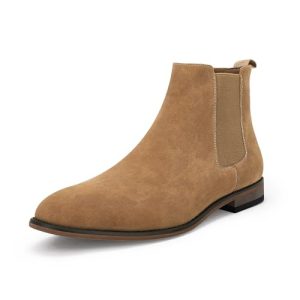 Mens Chelsea Boot Slip On Pointed Toe Stacked Low Heel Faux Suede Casual Dress Boot