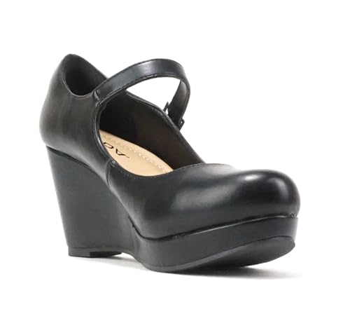Merry ~ Womens Mary Jane Strap Comfortable Platform Wedge Pump Heel Shoes (Wide Fit Available)