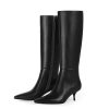 Knee High Boots Women Faux Leather Boots Low Heel Square Toe Side Zipper Fall Long Tall Boots for Women
