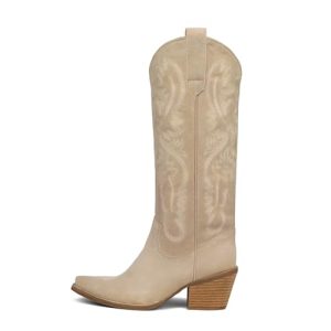 Knee High Boots Women Cowgirl Cowboy Western Fall Chunky Block High Heel Tall Long Fashion Boot Side Zipper