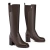 Knee High Boots Women, Stretch Calf Platform Lug Sole Long Boots, Square Toe Chunky Heel Tall Boots with side Zipper