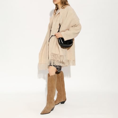 Suede Knee High Boots for Women Pointed Toe Cowboy Boots Chunky Low Heels Tall Long Boots Dressy Pull on Wide Calf Fashion