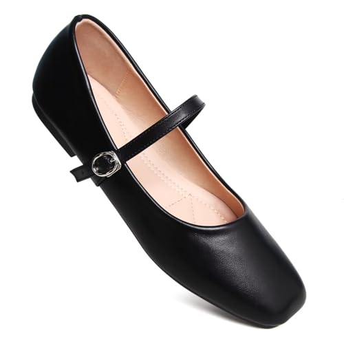 Womens Square Toe Ballet Flats Comfortable Mary Jane Shoes Dressy Casual Slip-On Ballerina Walking Flat Shoes