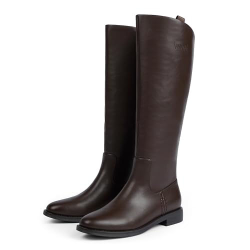 Knee High Boots Women Rounded Toe Flat Retro Bais Opening Low Chunky Heel Riding Boots